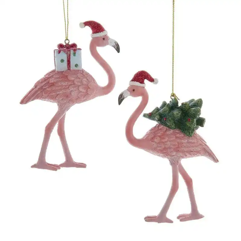 Resin kust flamingo met geschenken&kerstboom 2A 12 cm ornament Populair