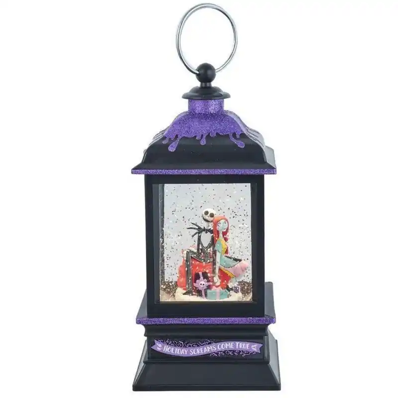 Lantaarn plastic met muziek en glitters ronddraaiend Jack&Sally 27 cm Favoriet