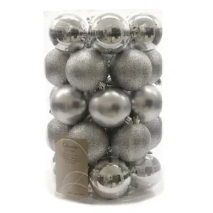 Trendy 2 stuks - Kerstbal plastic mix/80mm/zilver