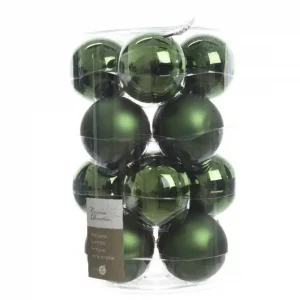 2 stuks - Kerstbal glas glans-mat diameter 8cm Dennen groen Lage Prijs