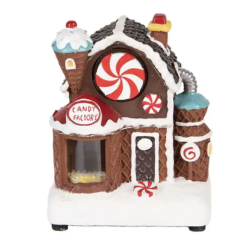 Topkwaliteit Clayre & Eef Kerstdecoratie met LED-verlichting en muziek Gingerbread house 15x11x19 cm / 3xAA Bruin Kunststof