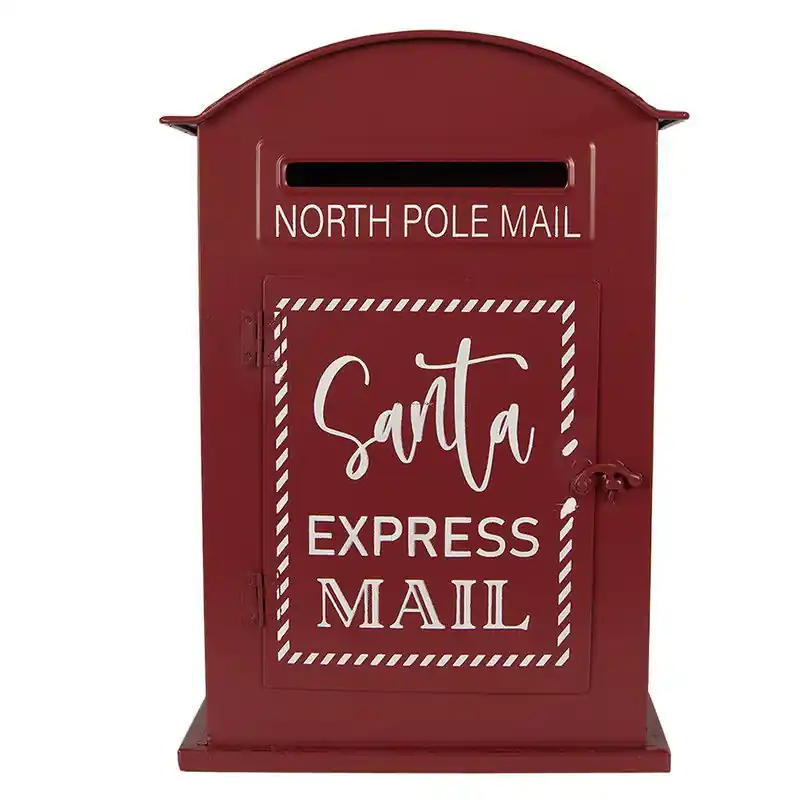 Superprijs Clayre & Eef Kerstdecoratie Beeld Brievenbus 23x8x34 cm Rood Metaal
