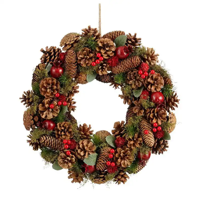 Bulkbestelling Mica Decorations Landon Kerstkrans met Dennenappels - H9 x Ø45 cm - Bruin
