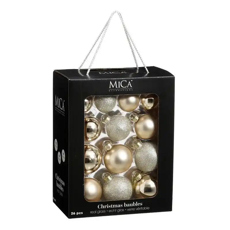 Direct Verzonden Mica Decorations Kerstballen Set - 26 Stuks - Ø7 cm - Glas - Crème