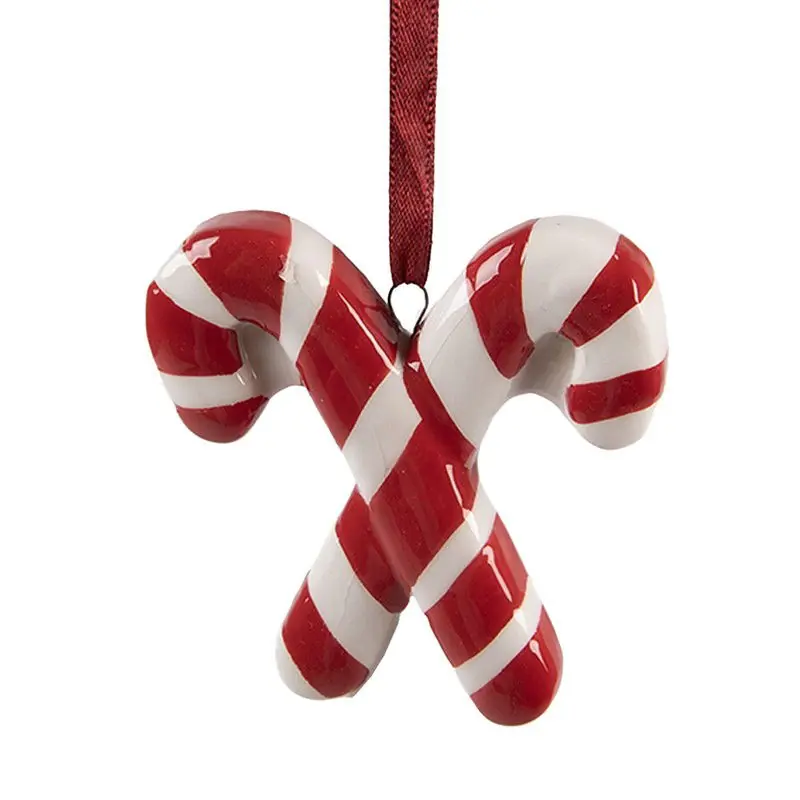 Superprijs Clayre & Eef Kersthanger Zuurstok 6x2x8 cm Rood Wit Keramiek