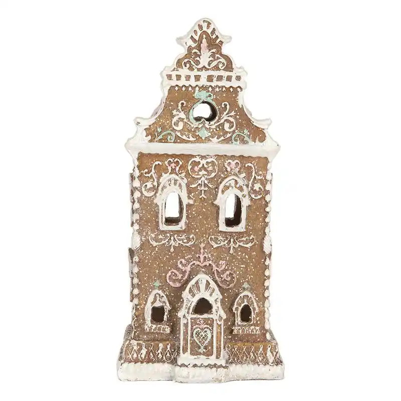 Superprijs Clayre & Eef Gingerbread house met LED 9x7x18 cm Bruin Kunststof