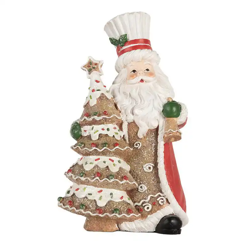 Superprijs Clayre & Eef Kerstdecoratie Beeld Kerstman 15x11x25 cm Bruin Kunststof