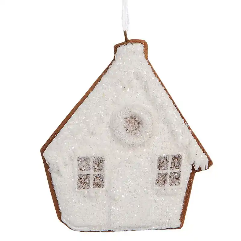 Superprijs Clayre & Eef Kersthanger Gingerbread house 9x1x10 cm Wit Kunststof