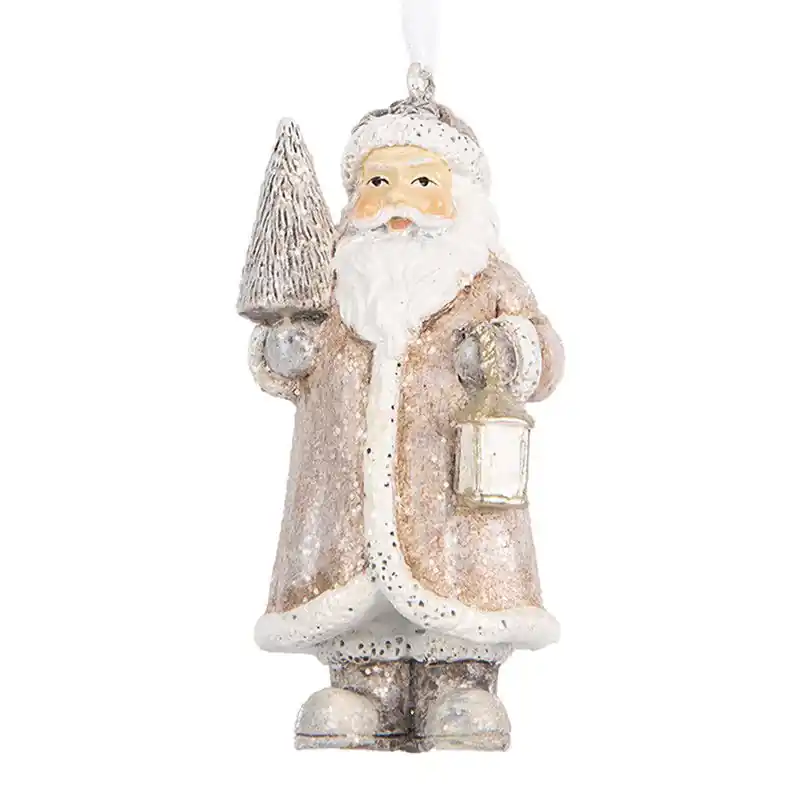 Trendy Clayre & Eef Kersthanger Kerstman 9 cm Beige Kunststof
