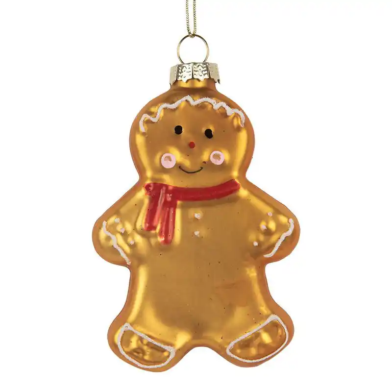 Rechtstreeks Van De Fabrikant Clayre & Eef Kersthanger Gingerbread man 6x2x10 cm Bruin Glas