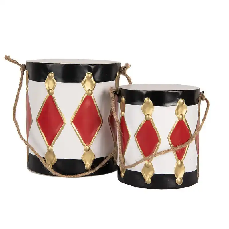 Superprijs Clayre & Eef Kerstdecoratie Beeld Trommel Ø 15x38 / Ø 13x29 cm Wit Rood Metaal