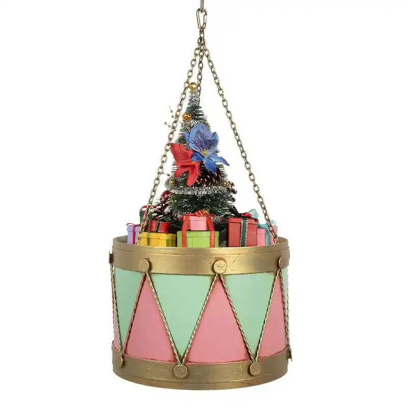 Superprijs Clayre & Eef Decoratie Beeld Trommel Ø 21x34/43 cm Roze Groen Metaal