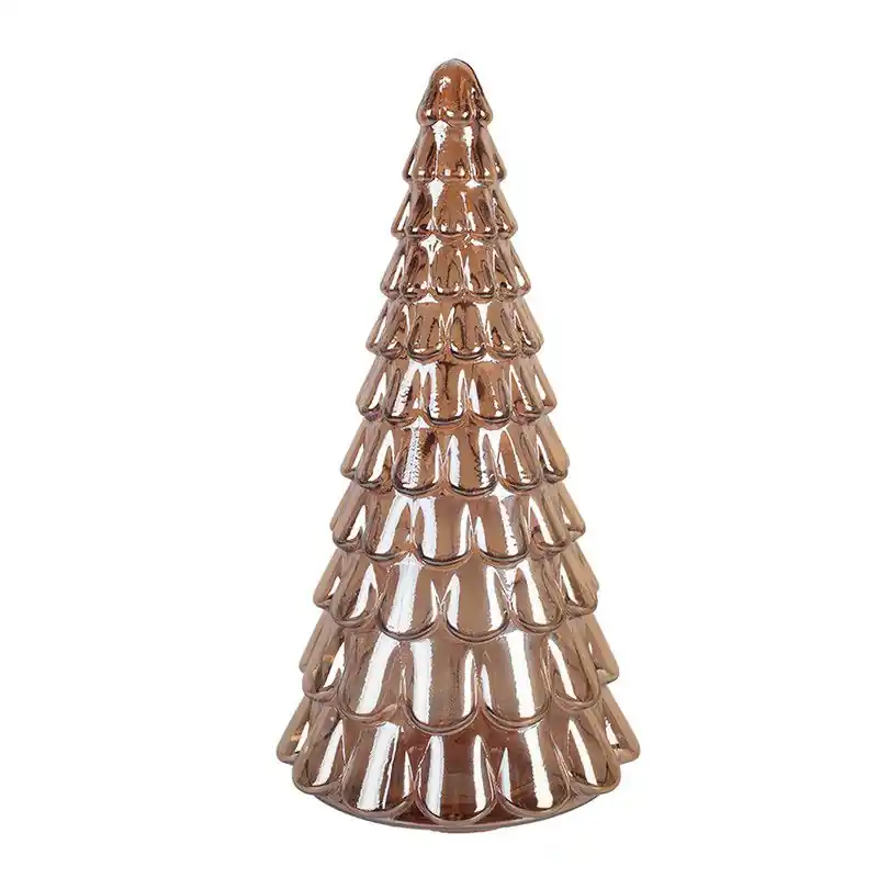 Snelle Levering Clayre & Eef Kerstdecoratie Beeld Kerstboom Ø 20x40 cm Bruin Glas
