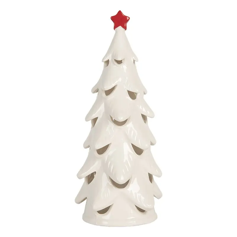 Superprijs Clayre & Eef Kerstdecoratie met LED-verlichting Kerstboom Ø 11x25 cm Wit Keramiek