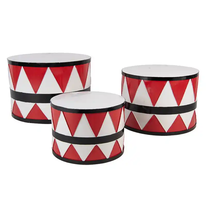 Speciale Aanbieding Clayre & Eef Kerstdecoratie Trommel Ø 47/ Ø 39 / Ø 31 cm Wit Rood Metaal