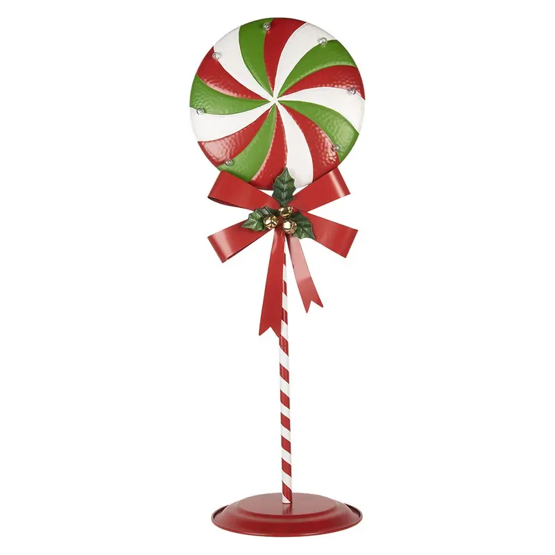 Tijdelijk Beschikbaar Clayre & Eef Kerstdecoratie met LED-verlichting Lolly 36x29x100 cm Rood Groen Metaal