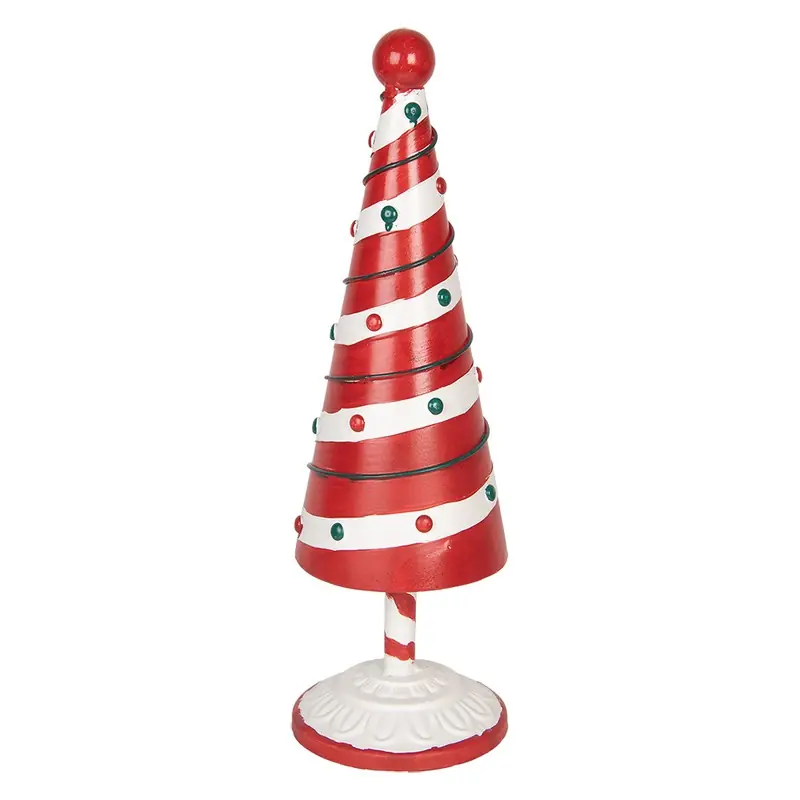 Rechtstreeks Van De Fabrikant Clayre & Eef Kerstdecoratie Beeld Kerstboom Ø 12x36 cm Rood Wit Metaal