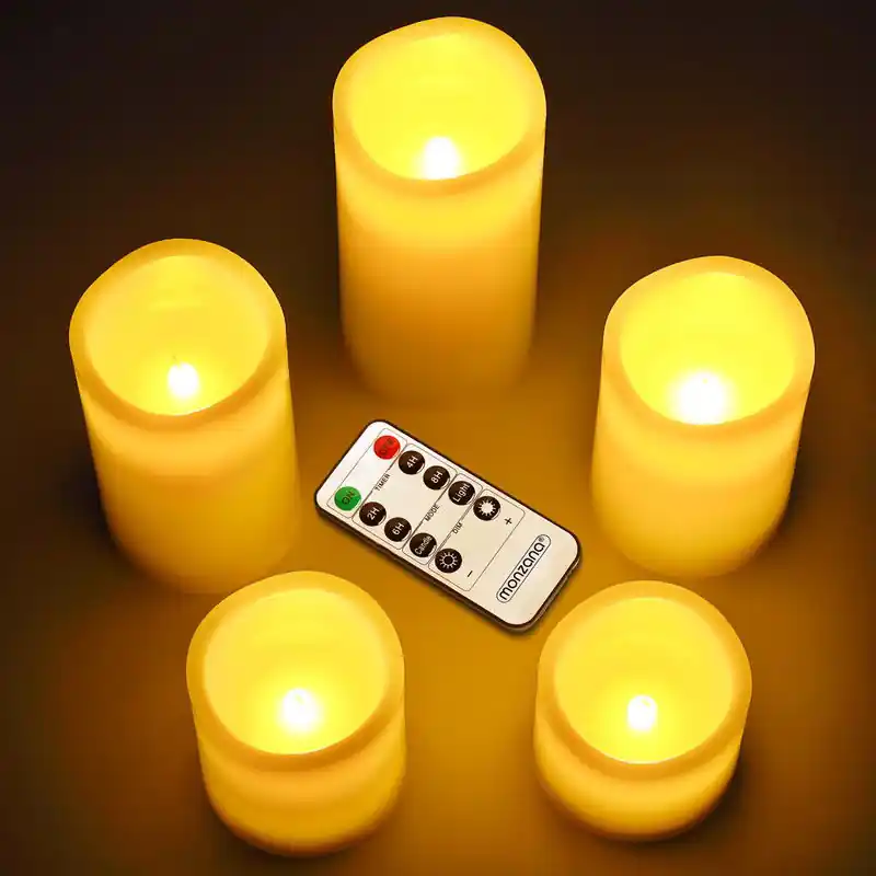 5 x LED waskaarsen flikkerend warm wit met afstandsbediening & timer Shop Nu