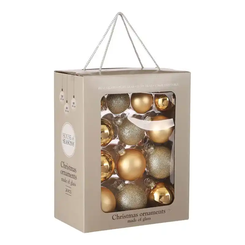 Budget Mica Decorations Kerstballen Set - 26 Stuks - Ø7 cm - Glas - Goud