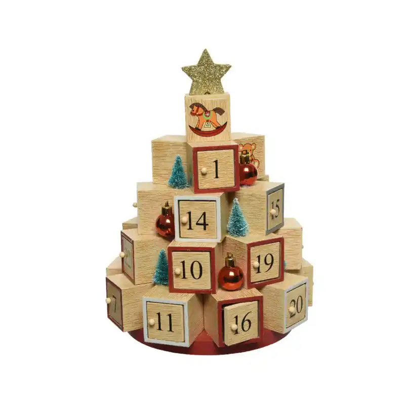 Decoris Kerst adventskalender kerstboom - H28.5 x D18 cm - MDF hout - Kerstbeeldjes Alleen Vandaag