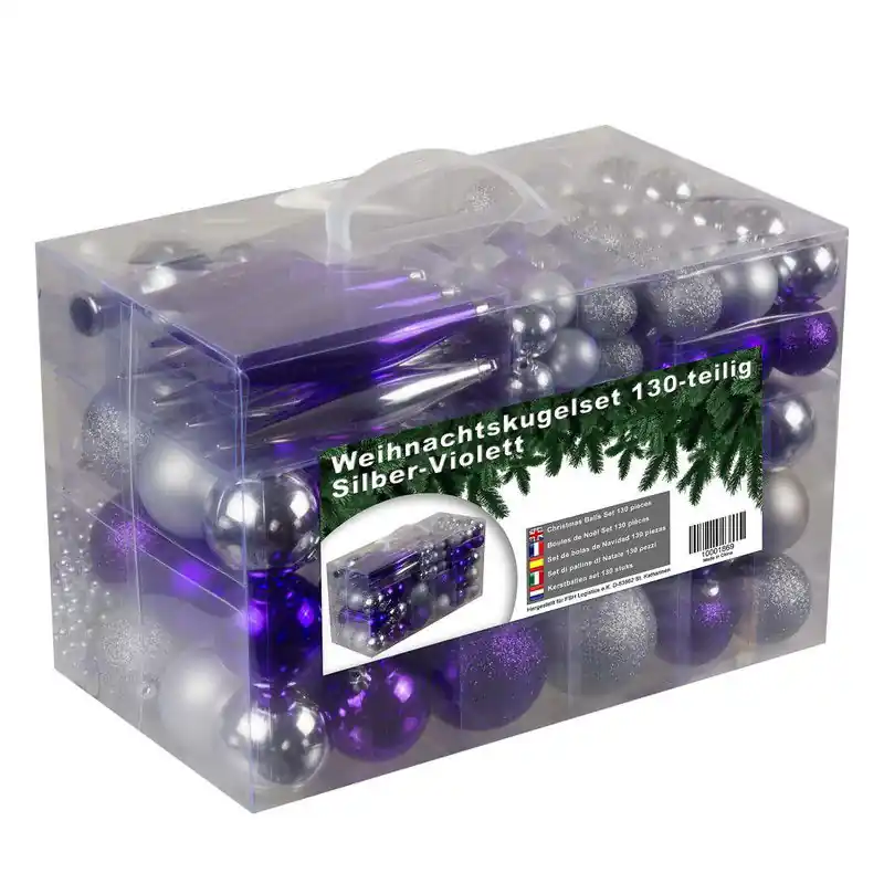 Plaats Bestelling 4seasonz Kerstballen Set 130 Ballen Piek en Slinger - Paars/Zilver