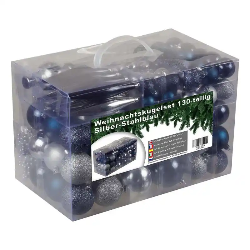 4seasonz® Kerstballen set 130 Kunststof - Ballen, Piek en snoer - Zilver/Blauw Geld-Terug-Garantie