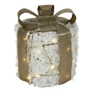 Garantie Inbegrepen Kerstkado met 20 leds warm-wit sneeuw glittergoud