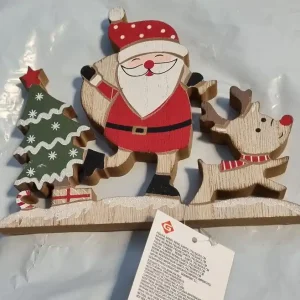 Kerst houten decoratie - Kerstboom met kerstman en rendier Veilige Betaling