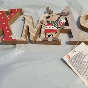 Kerst houten decoratie - Rendier met staande letters Xmas Groothandel
