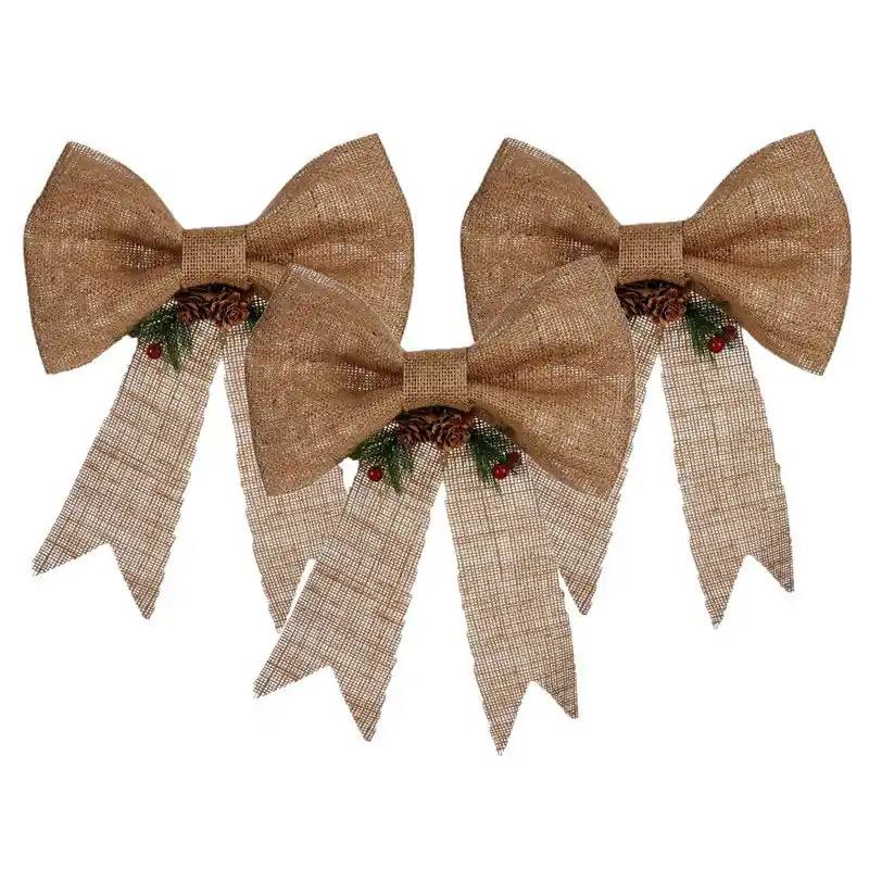 3x stuks kerstboomversieringen ornament strikjes/strikken jute beige 25 x 26 cm - Kersthangers Meest Verkocht