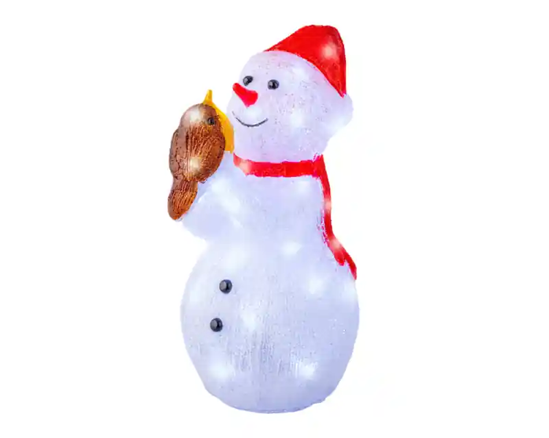 Handgemaakt LED sneeuwpop l18b28h37 cm wit/k.wit