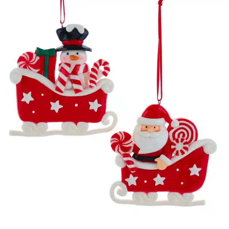 3.375 inch Santa/Snwmn Sleigh Orns 8,89x7,874x0,508 cm kerstornament Topkwaliteit