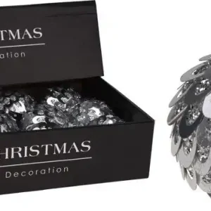 Bestseller Kerstbal zilver 8 cm pailletten kerstversiering