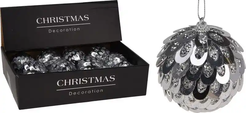 Bestseller Kerstbal zilver 8 cm pailletten kerstversiering