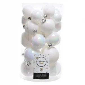 2 stuks - Kerstbal plastic gl-mt-glitter assorted wit/iris Snelle Levering