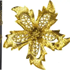 Laatste Kans Bloem op clip 12 cm set3 goud 4 kerstversiering