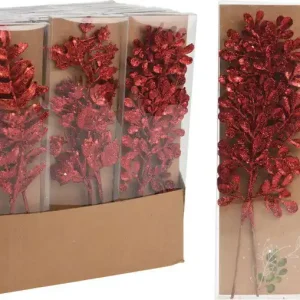 Rechtstreeks Van De Fabrikant Glitter tak 30 cm 3ass rood kerstversiering