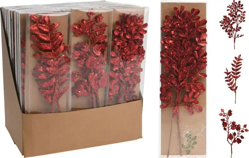 Rechtstreeks Van De Fabrikant Glitter tak 30 cm 3ass rood kerstversiering