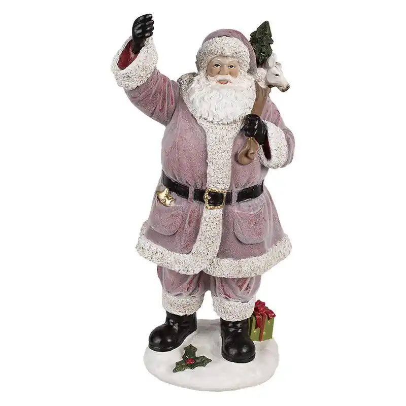 Wereldwijde Verzending Clayre & Eef Kerstdecoratie Beeld Kerstman 43 cm Roze Kunststof