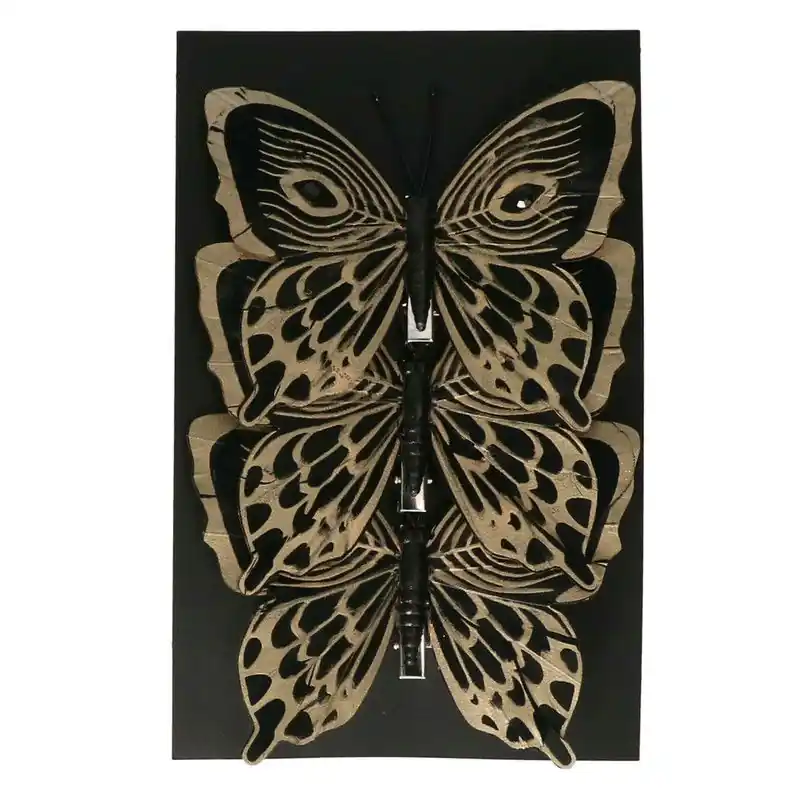 Alleen Vandaag Othmar Decorations kerstboom vlinders op clip - 3x- zwart - 12 cm - Kersthangers