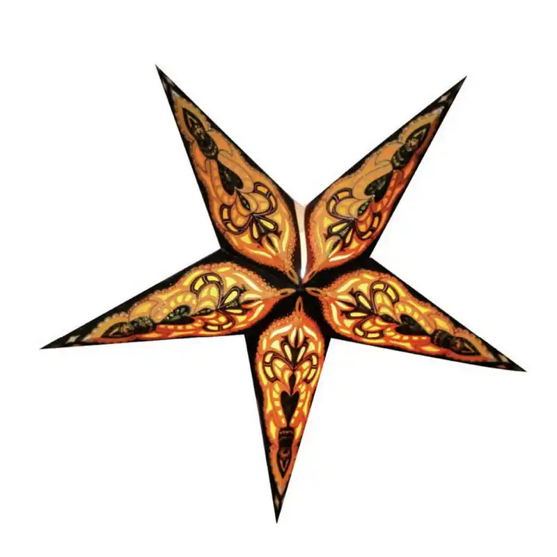 Direct Verzonden Decoratie kerstster - zwart/goud - 40 cm - papier - 5 punten - glitter - Kerststerren