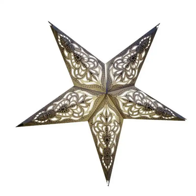 Nu Kopen Decoratie kerstster - wit/zilver - 60 cm - papier - 5 punten - hangend - Kerststerren