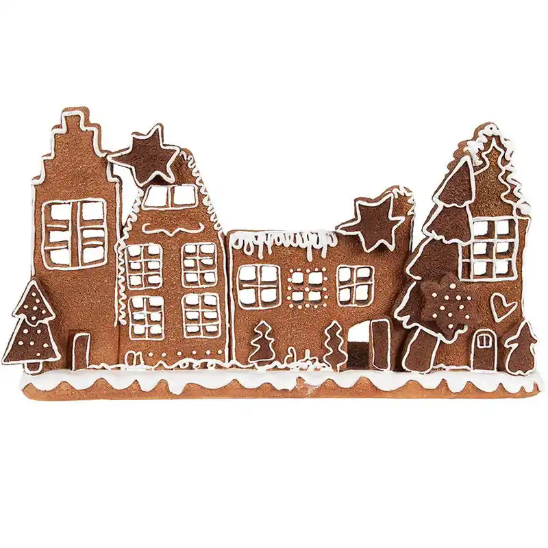 Speciale Aanbieding Clayre & Eef Waxinelichthouder Gingerbread house 27x9x15 cm Bruin Polyresin