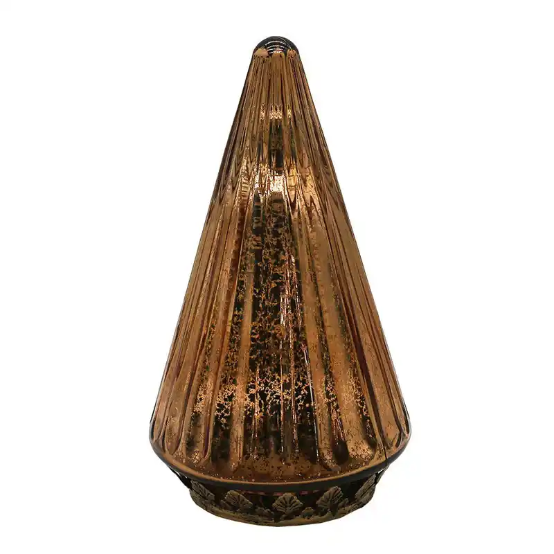 Weekendaanbieding Clayre & Eef Kerstdecoratie met LED-verlichting Kerstboom Ø 11x19 cm Koperkleurig Glas