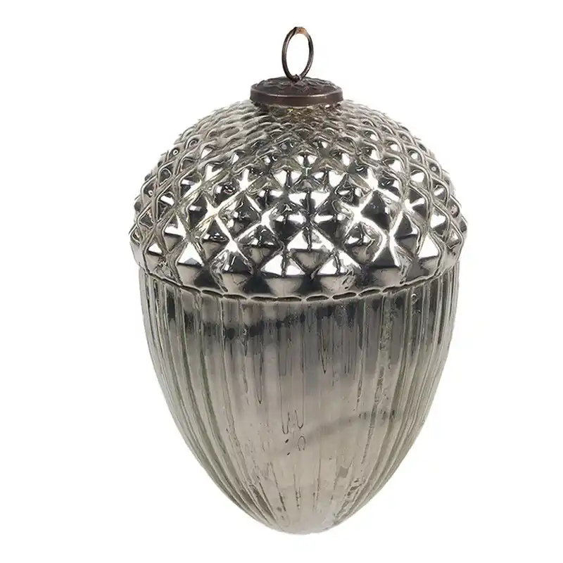 Snelle Levering Clayre & Eef Kerstbal Ø 10x15 cm Zilverkleurig Glas