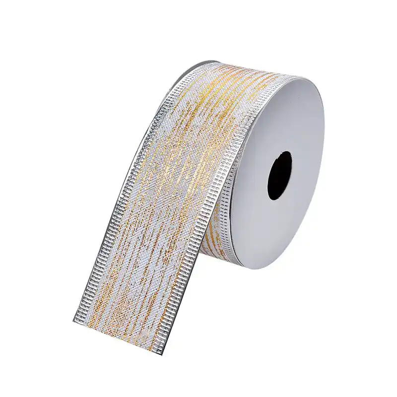 Trendy Clayre & Eef Kerstlint 38 mm Wit Goudkleurig Synthetisch