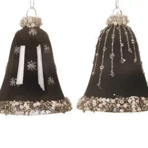 Ornament gls klok d6.5h8cm zwart a2 2st Speciale Aanbieding