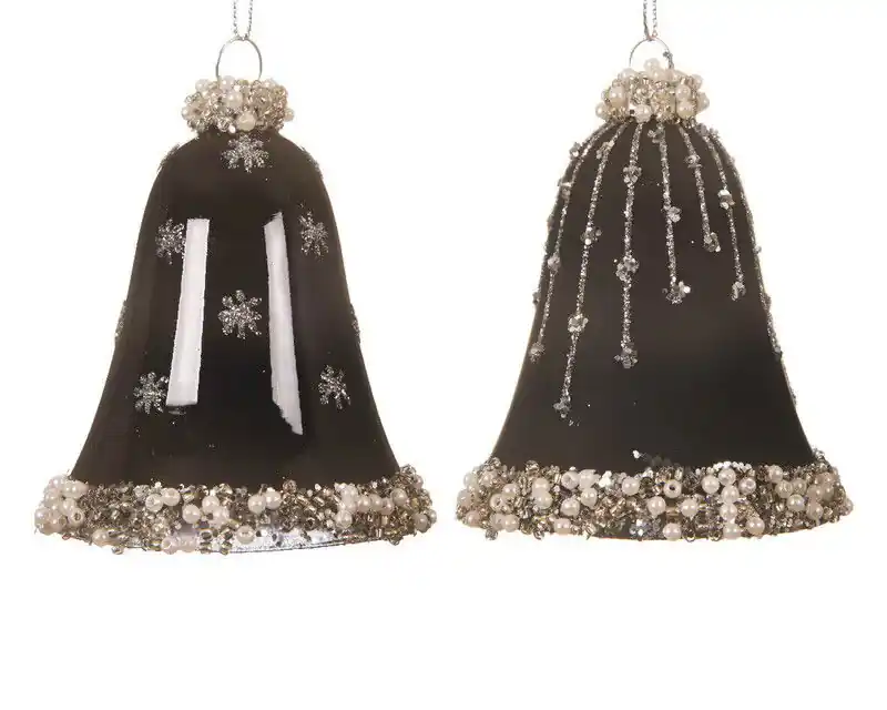 Ornament gls klok d6.5h8cm zwart a2 2st Speciale Aanbieding
