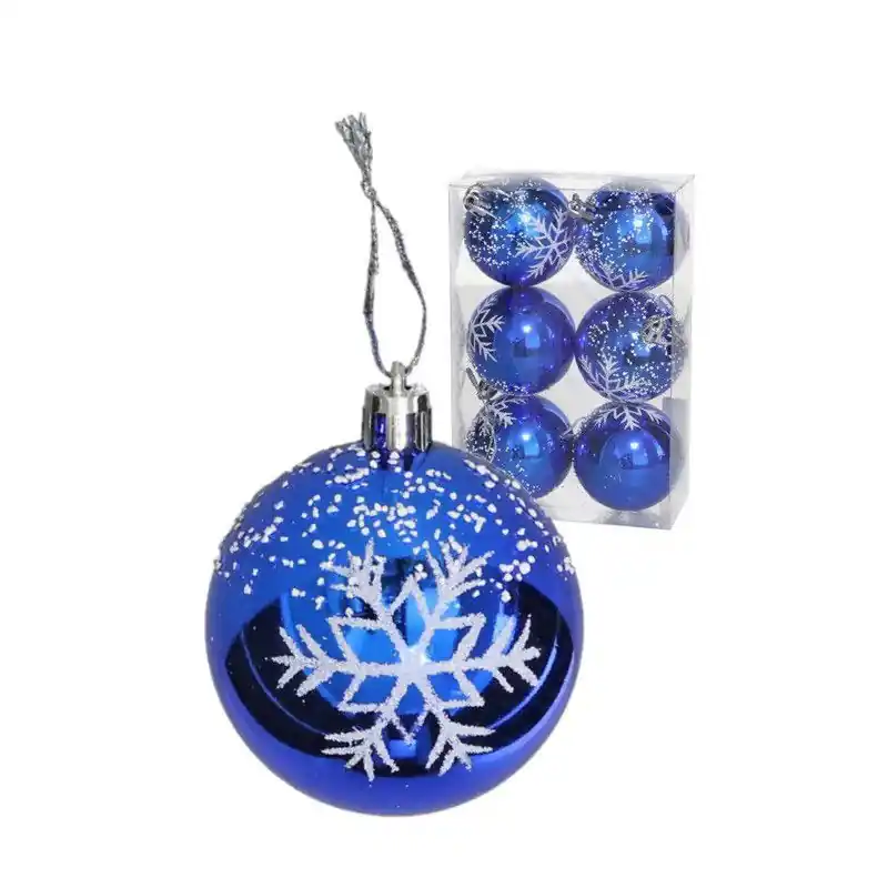Gerimport Kerstballen - gedecoreerd - 6x st - 6 cm - kunststof - blauw - Kerstbal Shop Nu