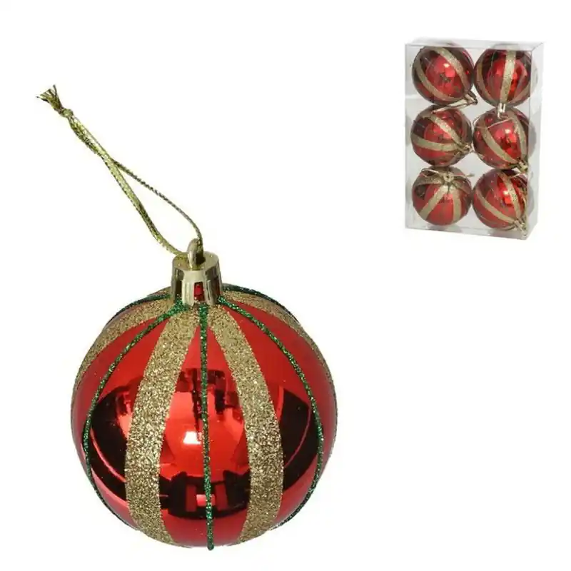 Gerimport Kerstballen - 6x - 6 cm - kunststof - rood/goud - Kerstbal Direct Beschikbaar